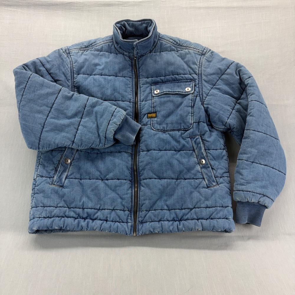 G-Star RAW Denim Puffer Jacket Mens Medium Blue Quilted Full Zip Workwear